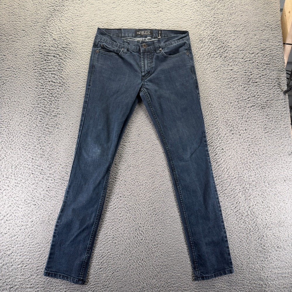 Rude Jeans Mens 30x32 Blue Cotton Denim Skinny Leg Faded Workwear Travel Stretch